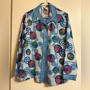 Vintage Polka Dot and Floral Button-Up Shirt
